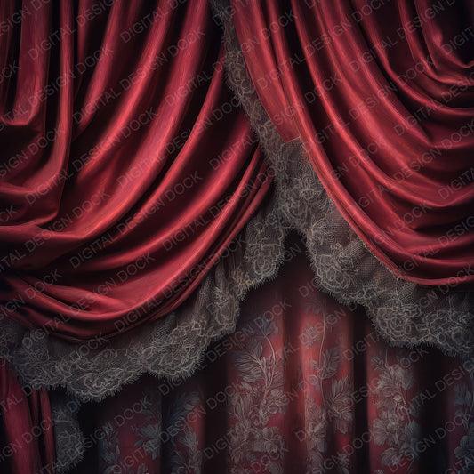 Crimson Velvet Lace Curtain Digital Paper Pack (DDD007637)