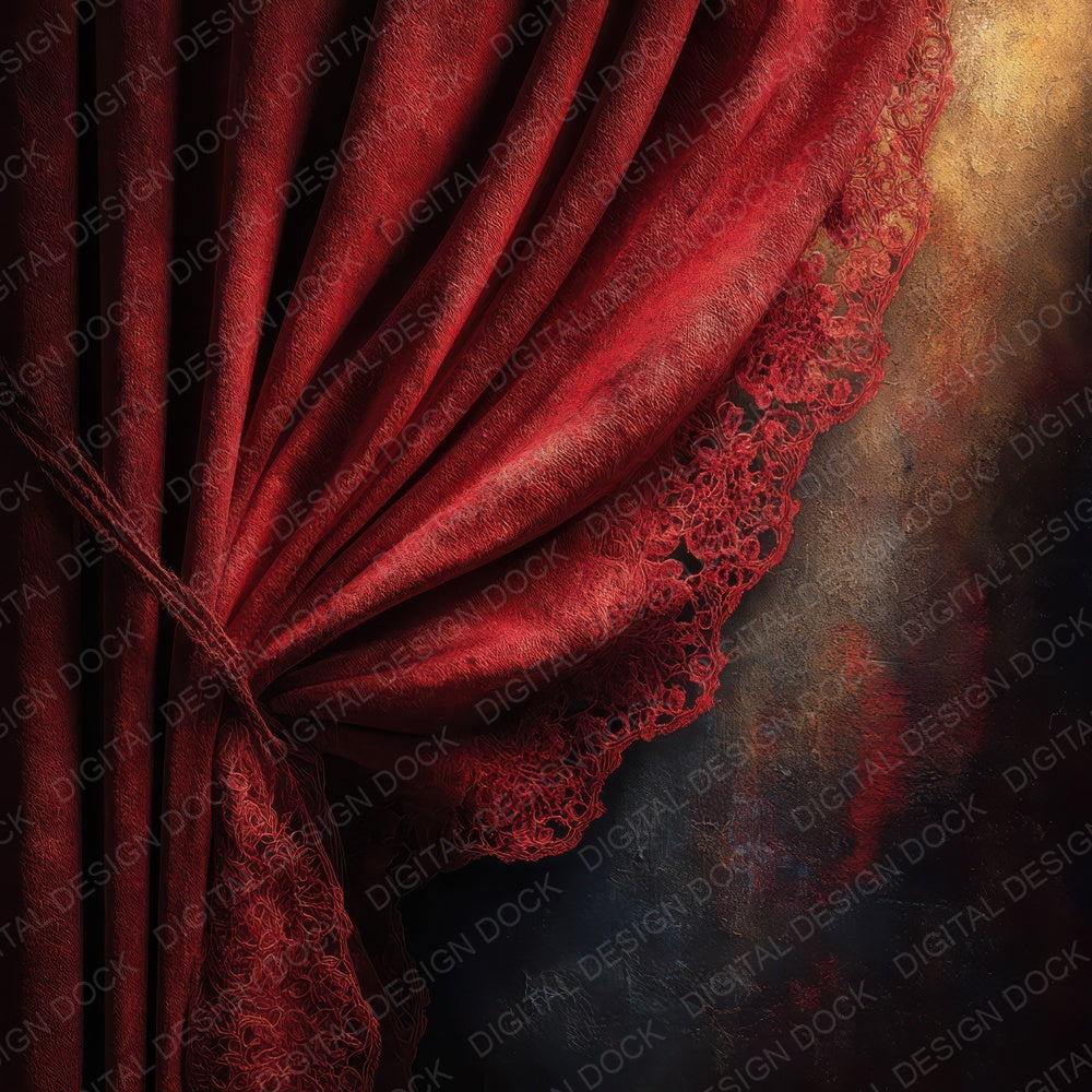 Crimson Velvet Lace Curtain Digital Paper Pack (DDD007637)