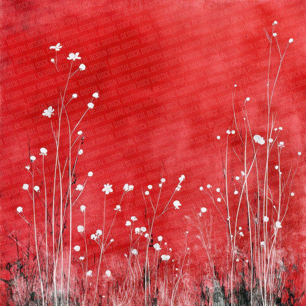 Crimson White Floral Frame Digital Paper Pack (DDD001344)
