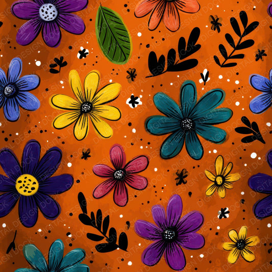 Doodle Cartoon Floral Background Digital Paper Pack (DDD007855)