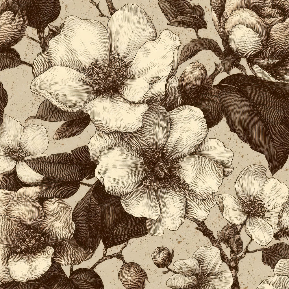 Etched Floral Drawing Background Digital Paper Pack (DDD007857)