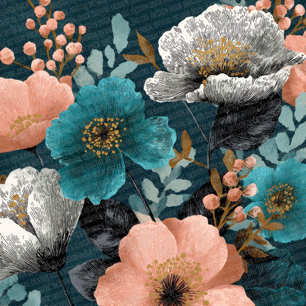 Expressive Ink Florals Digital Paper Pack (DDD001628)