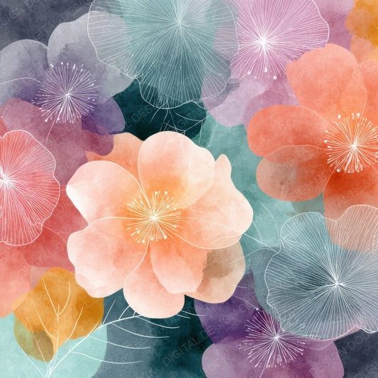 Fogged Neon Floral Rainbow Wash Background Digital Paper Pack (DDD007755)