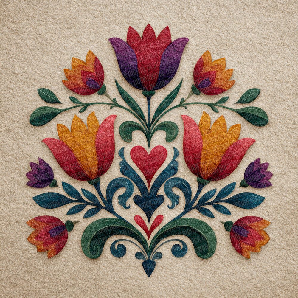 Folk Art Floral Heart Digital Paper Pack (DDD001753)