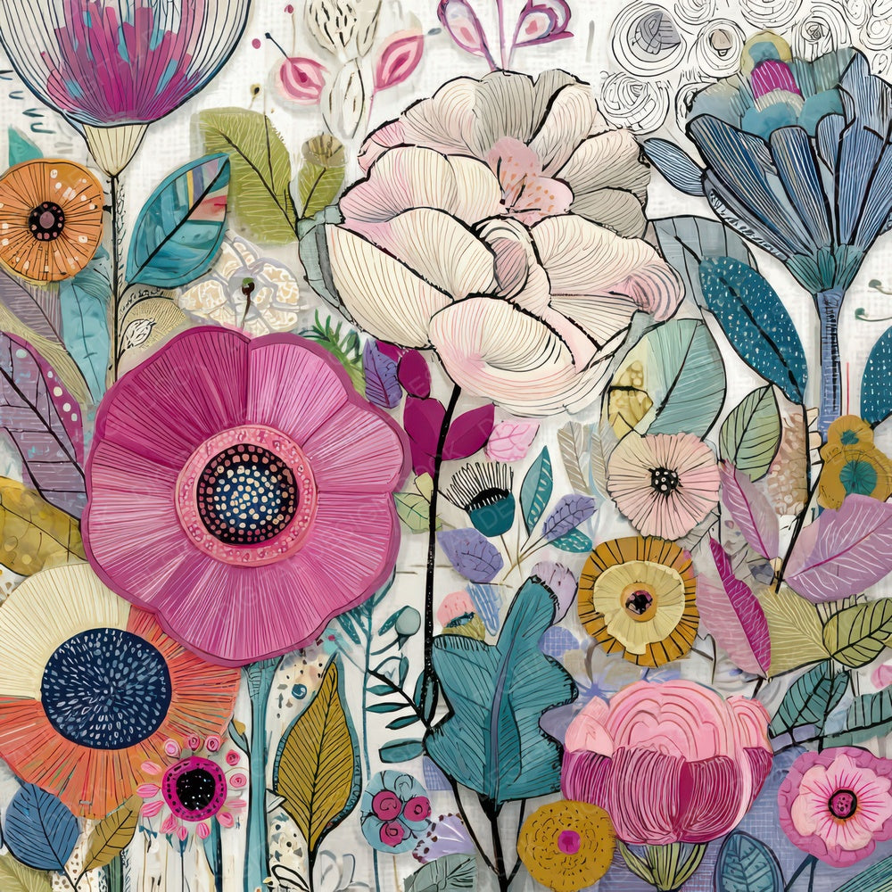 Folk Art Floral Watercolour Background Digital Paper Pack (DDD007835)