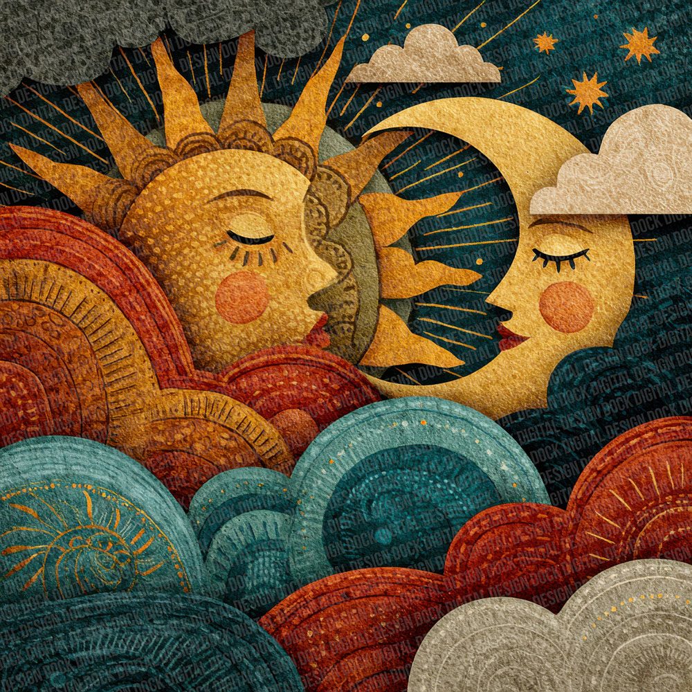 Folk Art Sun Moon Digital Paper Pack (DDD001754)