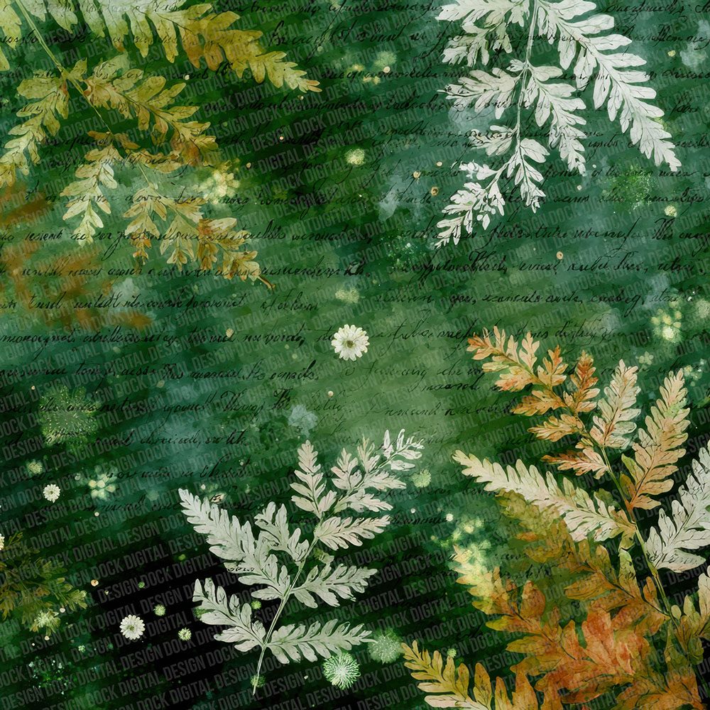 Forest Moss Watercolour Wash Floral Digital Paper Pack (DDD001776)