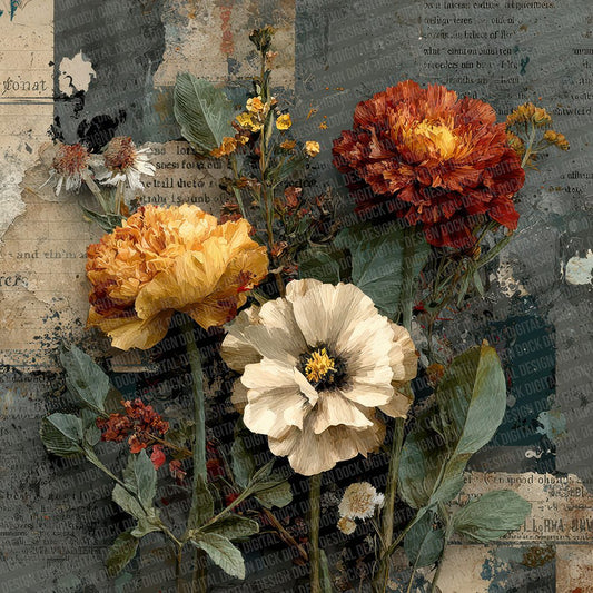 Grunge Paper Florals Digital Paper Pack (DDD001961)