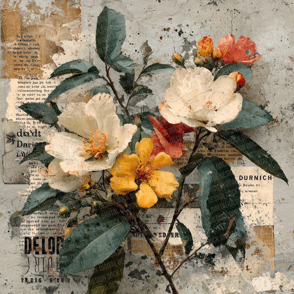 Grunge Paper Florals Digital Paper Pack (DDD001961)