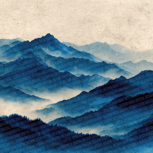 Indigo Mountain Japanese Watercolour Digital Paper Pack (DDD002073)