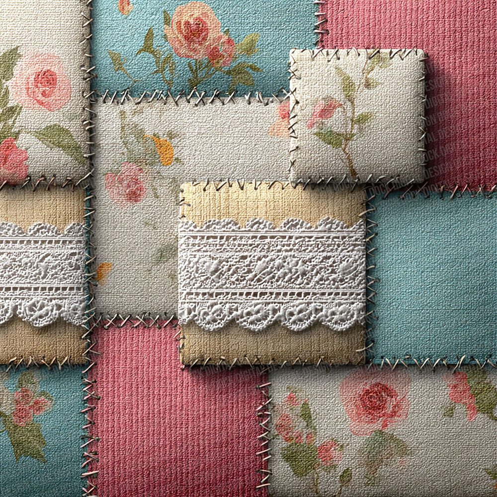 Ivory Teal Shabby Patchwork Fabric Digital Paper Pack (DDD002183)