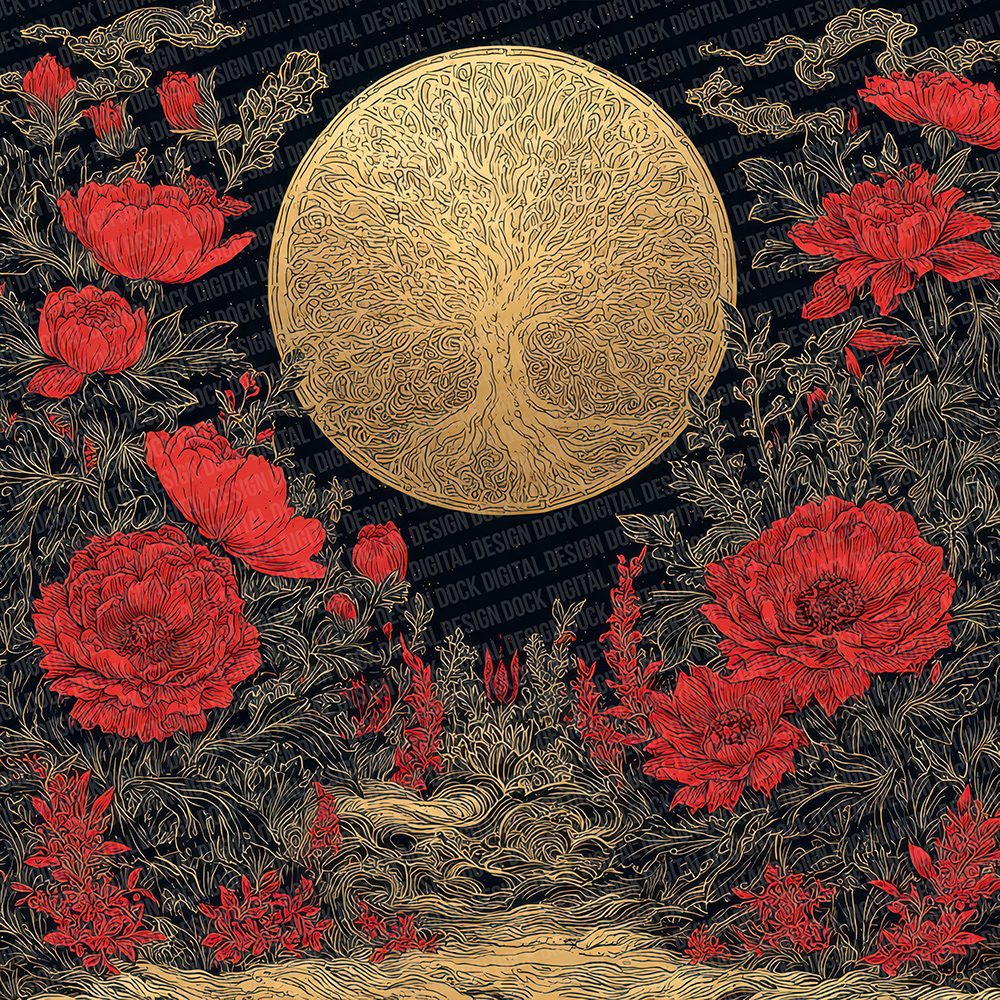Japan Red Gold Eclipse Digital Paper Pack (DDD002198)