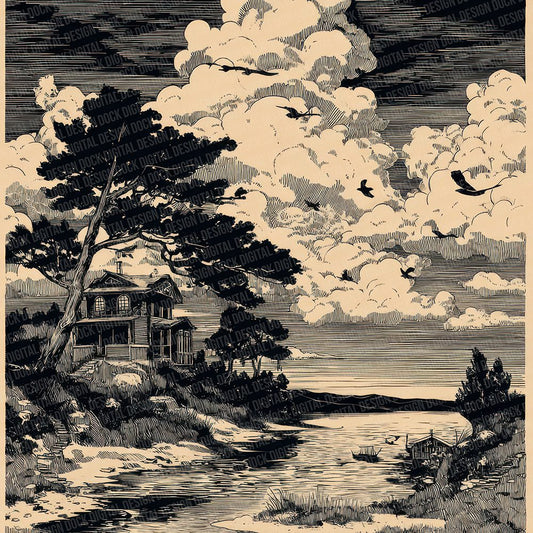 Japanese Inked Coastal Dusk Digital Paper Pack (DDD002204)