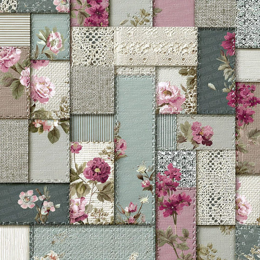 Mint Pink Linen Patchwork Fabric Digital Paper Pack (DDD002537)