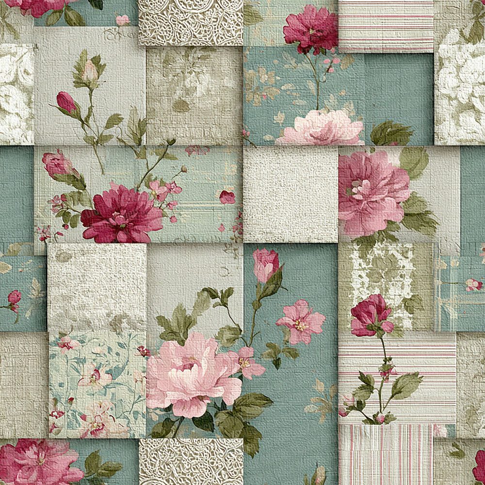 Mint Pink Linen Patchwork Fabric Digital Paper Pack (DDD002537)