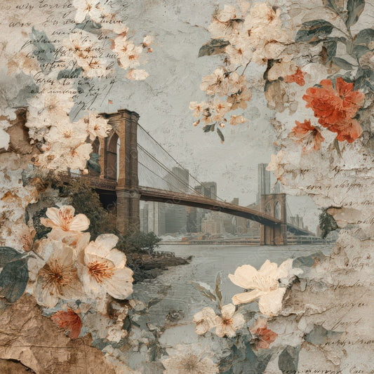 Modern Engineering Landmark Brooklyn Bridge Digital Paper Pack (DDD007815)