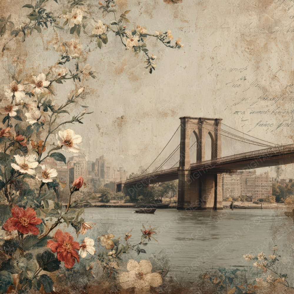 Modern Engineering Landmark Brooklyn Bridge Digital Paper Pack (DDD007815)