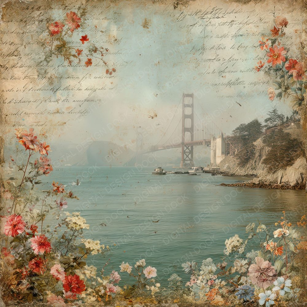 Modern Engineering Landmark Golden Gate Bridge Digital Paper Pack (DDD007817)