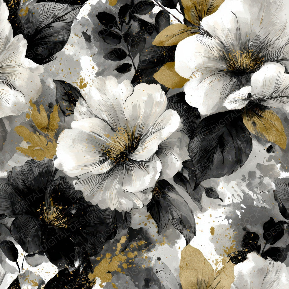 Monochrome Gold Bloom Digital Paper Pack (DDD008015)