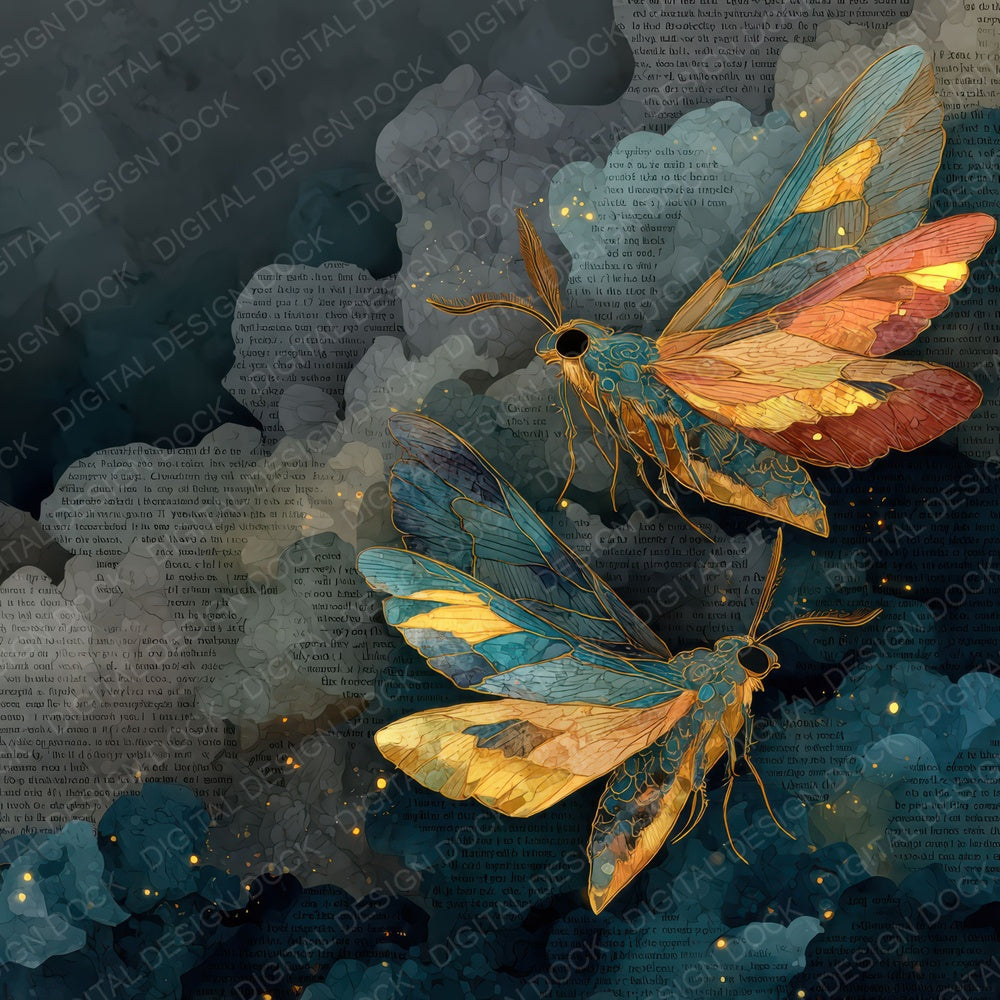 Moth Glass Charcoal Digital Paper Pack (DDD007680)