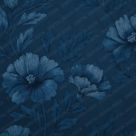 Navy Floral Block Background Digital Paper Pack (DDD007758)