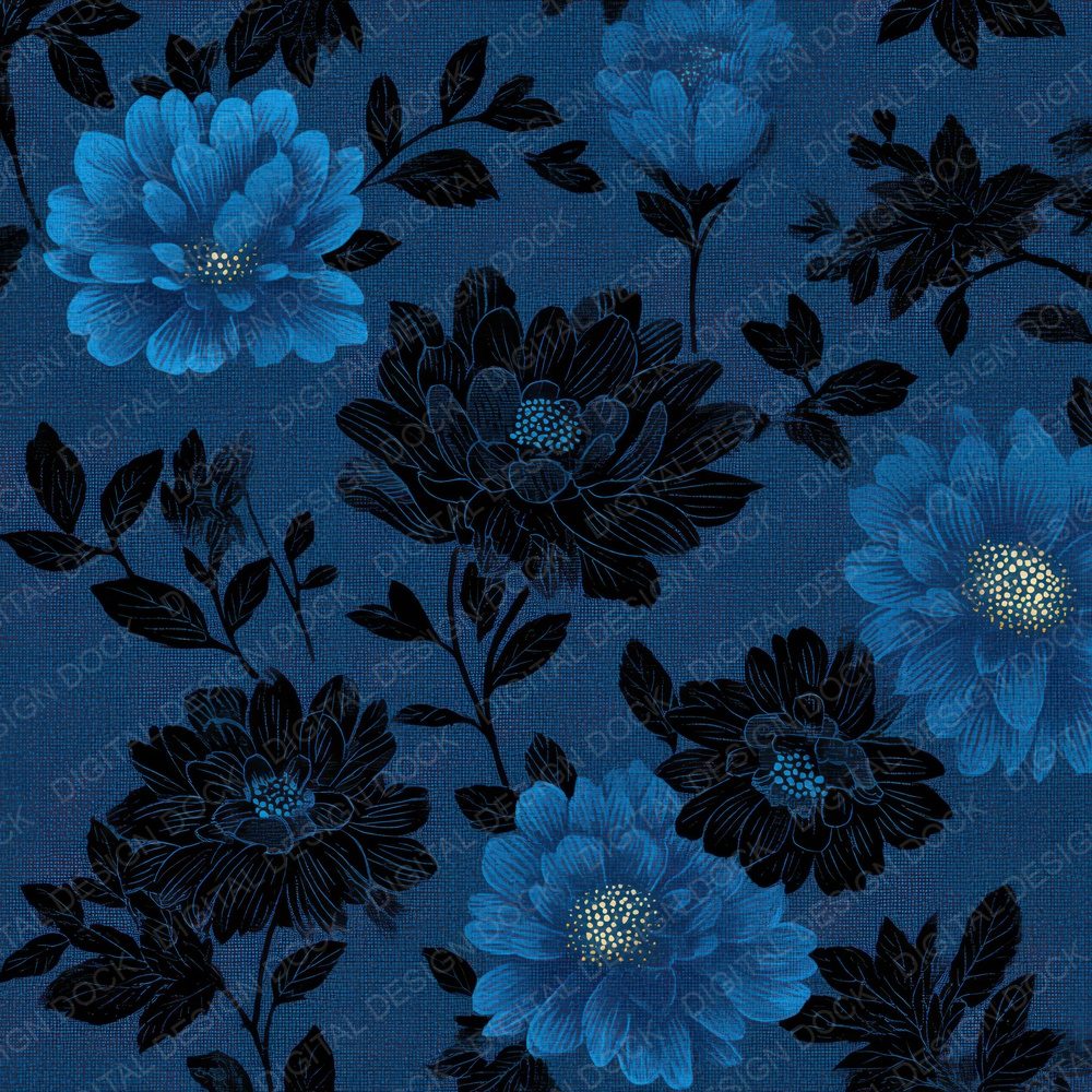 Navy Floral Block Background Digital Paper Pack (DDD007758)