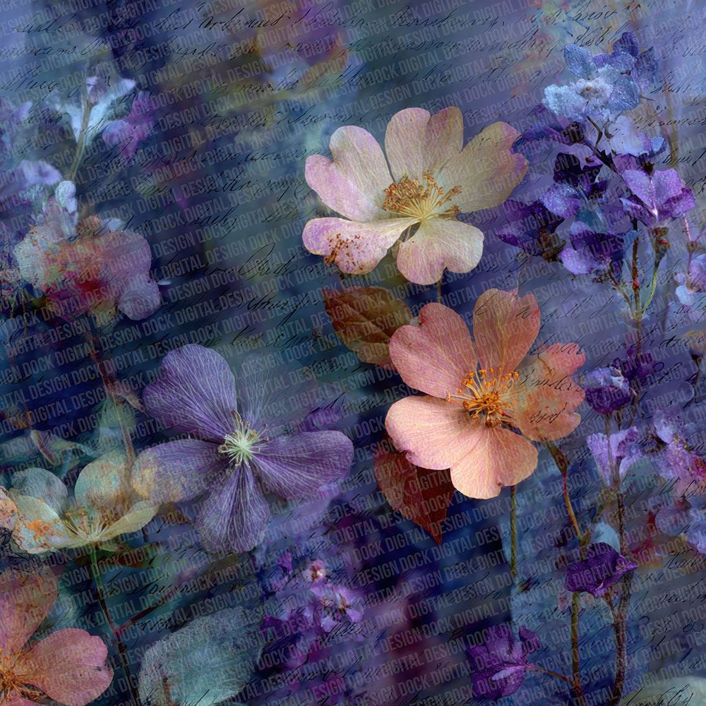 Navy Plum Fabric Layer Floral Script Digital Paper Pack (DDD002668)