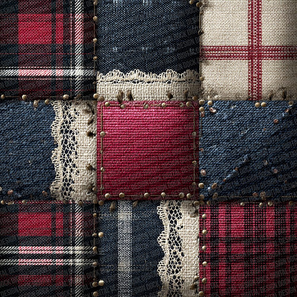 Navy Stripe Tartan Patchwork Fabric Digital Paper Pack (DDD002670)