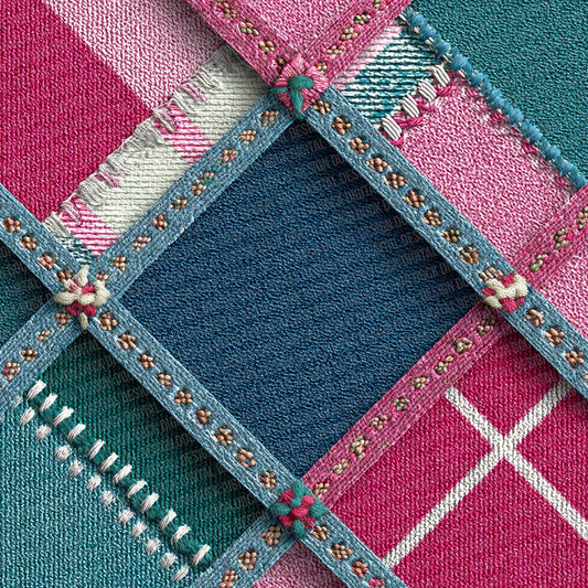 Neon Gingham Denim Patchwork Fabric Digital Paper Pack (DDD002696)