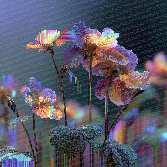 Neon Petal Drift Botanical Glitch Digital Paper Pack (DDD002720)