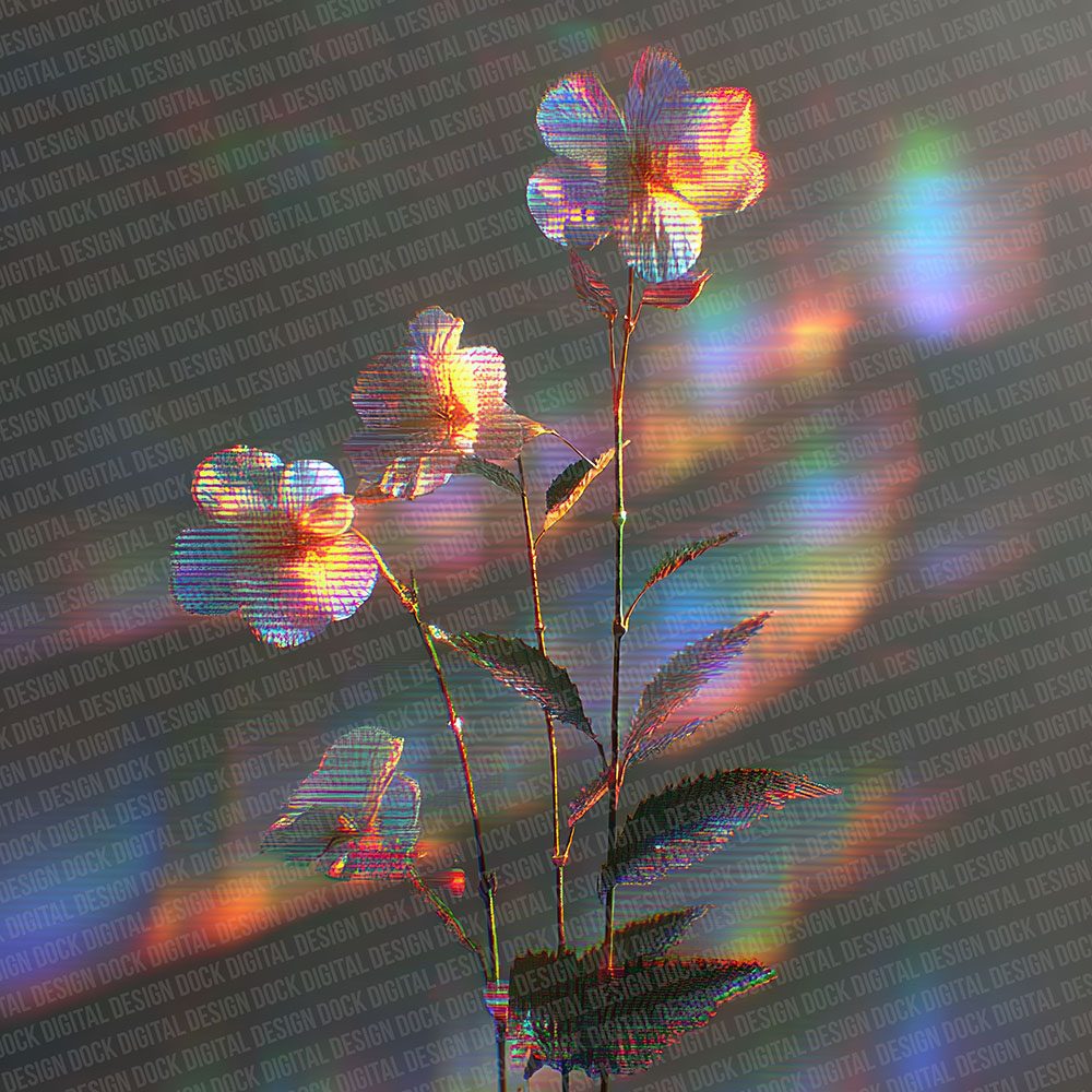 Neon Petal Drift Botanical Glitch Digital Paper Pack (DDD002720)