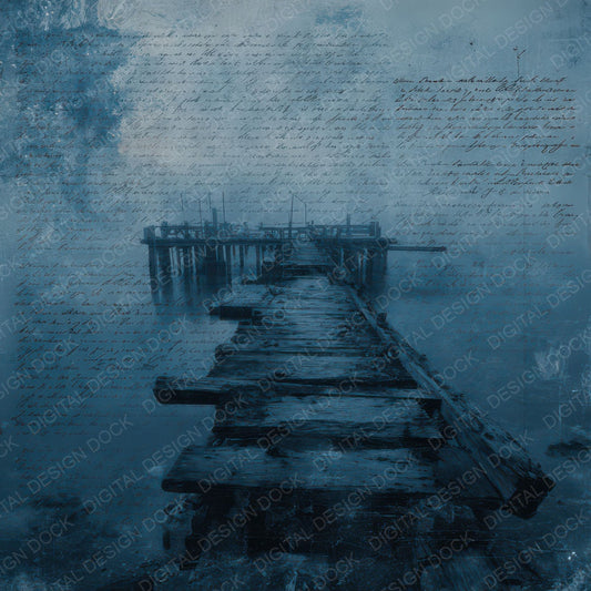 Old Abandoned Pier Night Scene Digital Paper Pack (DDD012286)