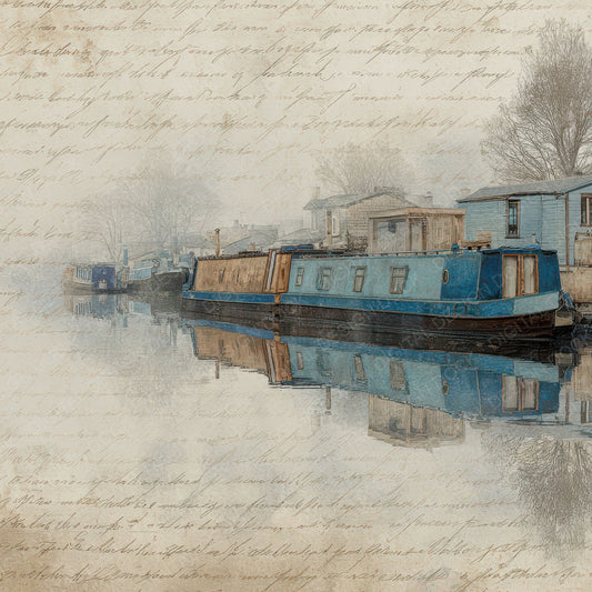 Old Canal Boat Mooring Scene Digital Paper Pack (DDD012287)