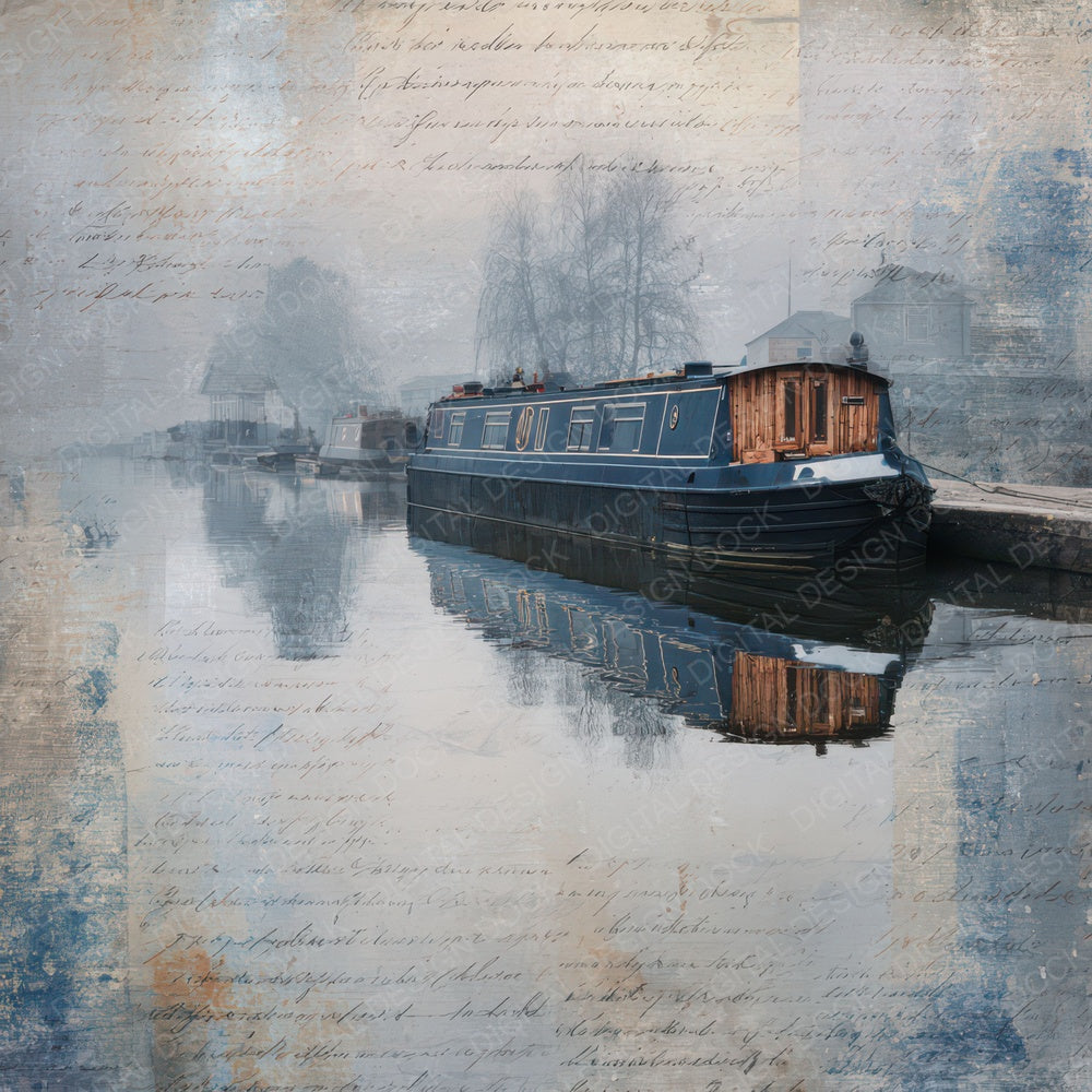 Old Canal Boat Mooring Scene Digital Paper Pack (DDD012287)