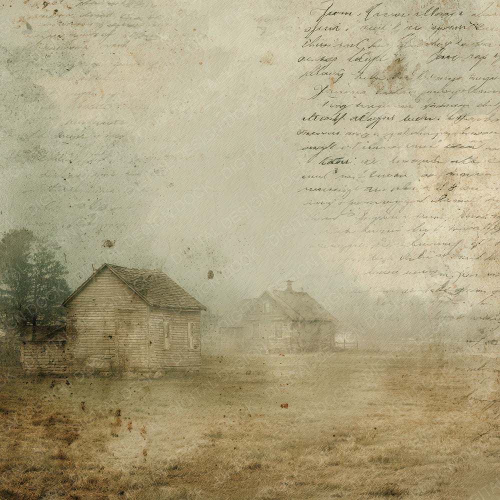 Old Countryside Farmhouse Scene Digital Paper Pack (DDD008835)