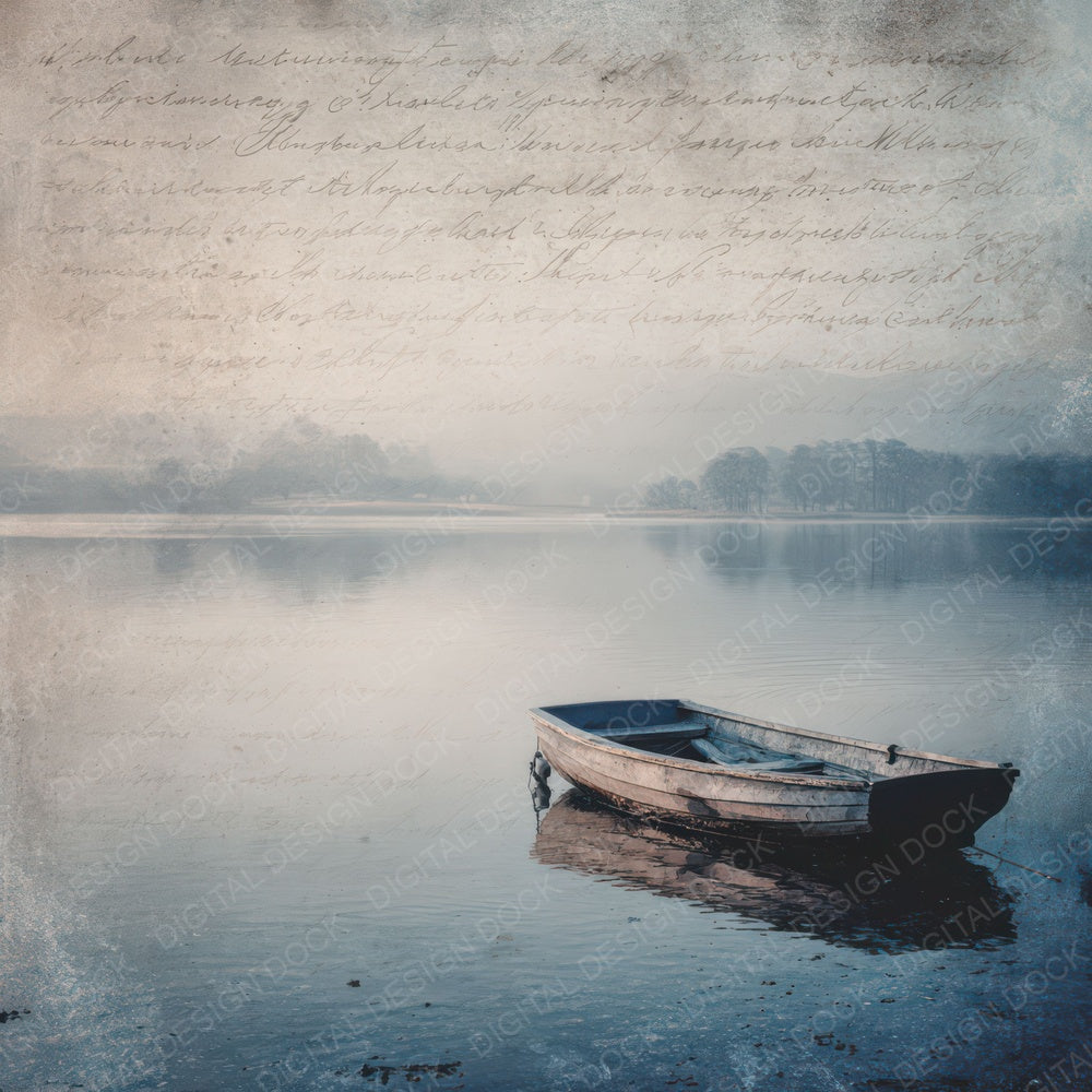 Old Lakeside Rowing Boat Scene Digital Paper Pack (DDD012232)