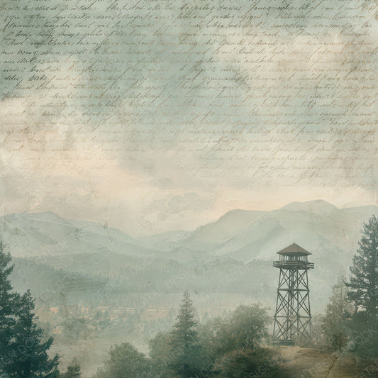 Old Mountain Lookout Tower Scene Digital Paper Pack (DDD012292)