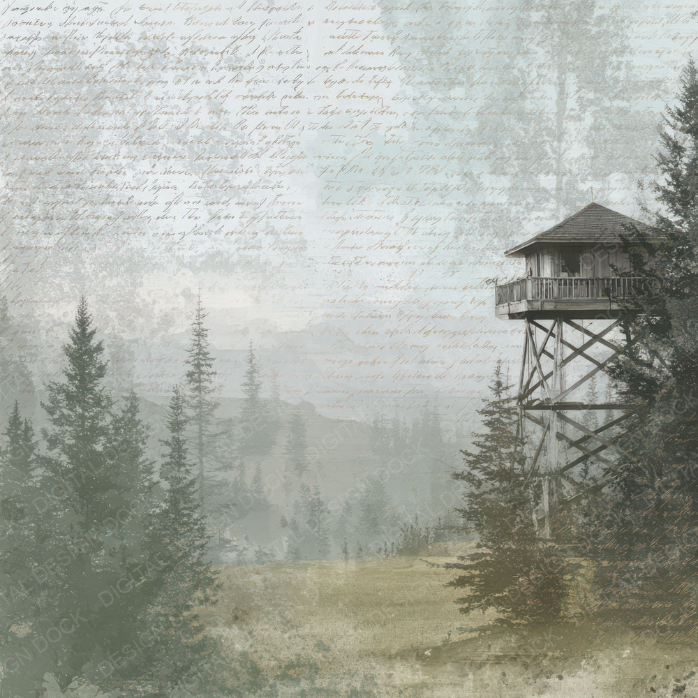 Old Mountain Lookout Tower Scene Digital Paper Pack (DDD012292)