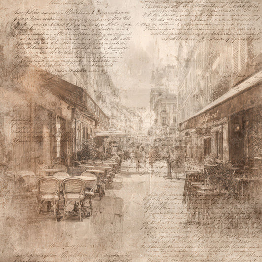 Old Paris Cafe Street Scene Digital Paper Pack (DDD008837)