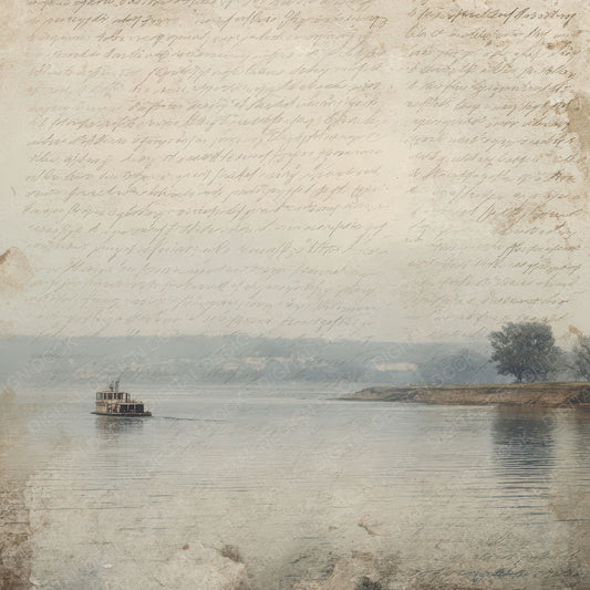 Old River Ferry Crossing Scene Digital Paper Pack (DDD012233)
