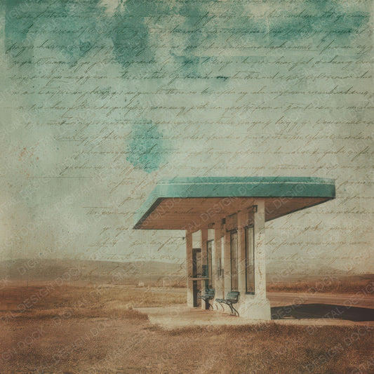Old Rural Bus Stop Shelter Scene Digital Paper Pack (DDD012294)