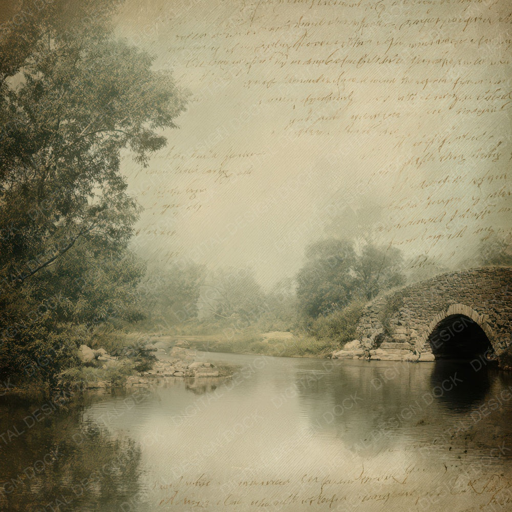 Old Stone Bridge River Scene Digital Paper Pack (DDD012185)