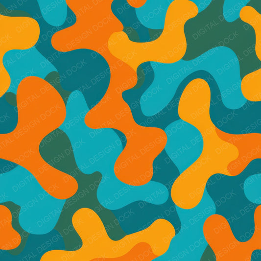 Orange Teal Camo Pattern Digital Paper Pack (DDD008375)