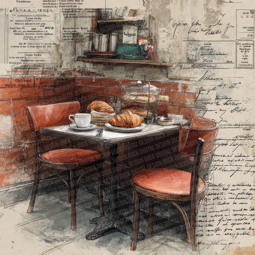Parisian Café Collage Digital Paper Pack (DDD002900)