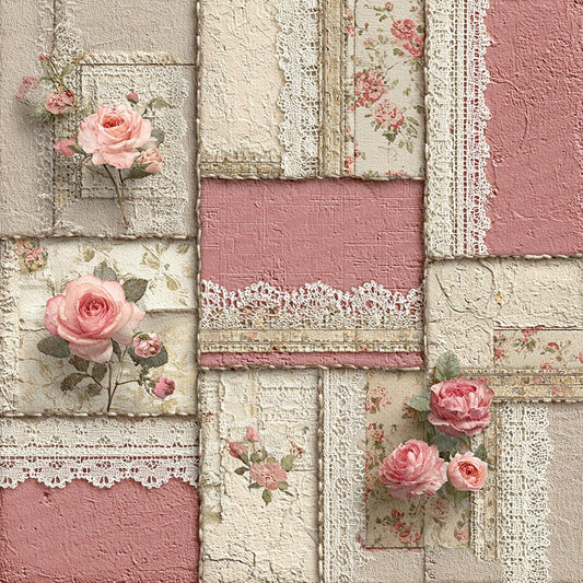 Parisian Pink Shabby Patchwork Fabric Digital Paper Pack (DDD002901)