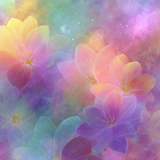 Pastel Dream Rainbow Floral Fusion Digital Paper Pack (DDD007697)