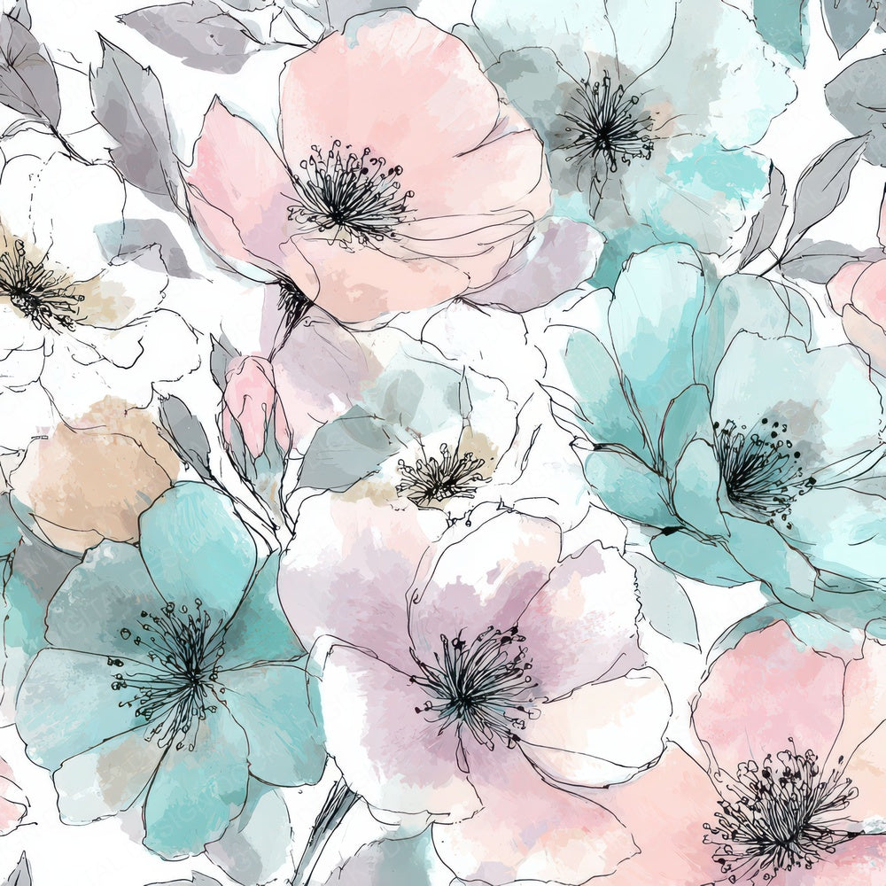 Pastel Ink Florals Digital Paper Pack (DDD008021)