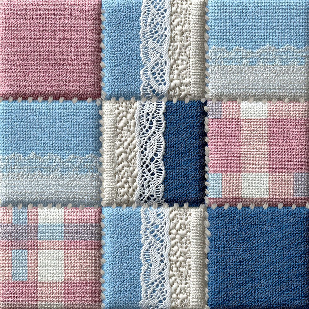 Pastel Stripe Lace Patchwork Fabric Digital Paper Pack (DDD002936)