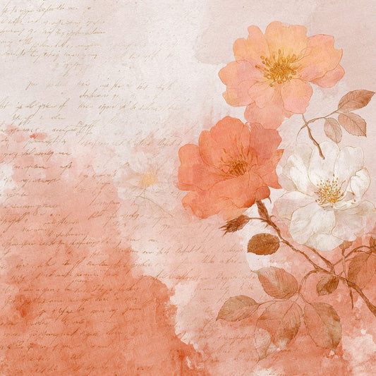 Peach Floral Script Digital Paper Pack (DDD002955)