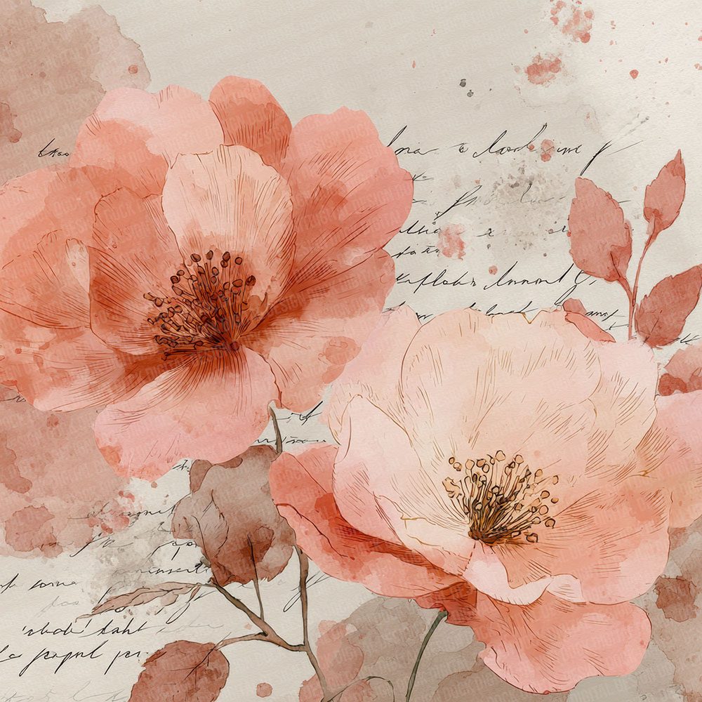 Peach Floral Script Digital Paper Pack (DDD002955)